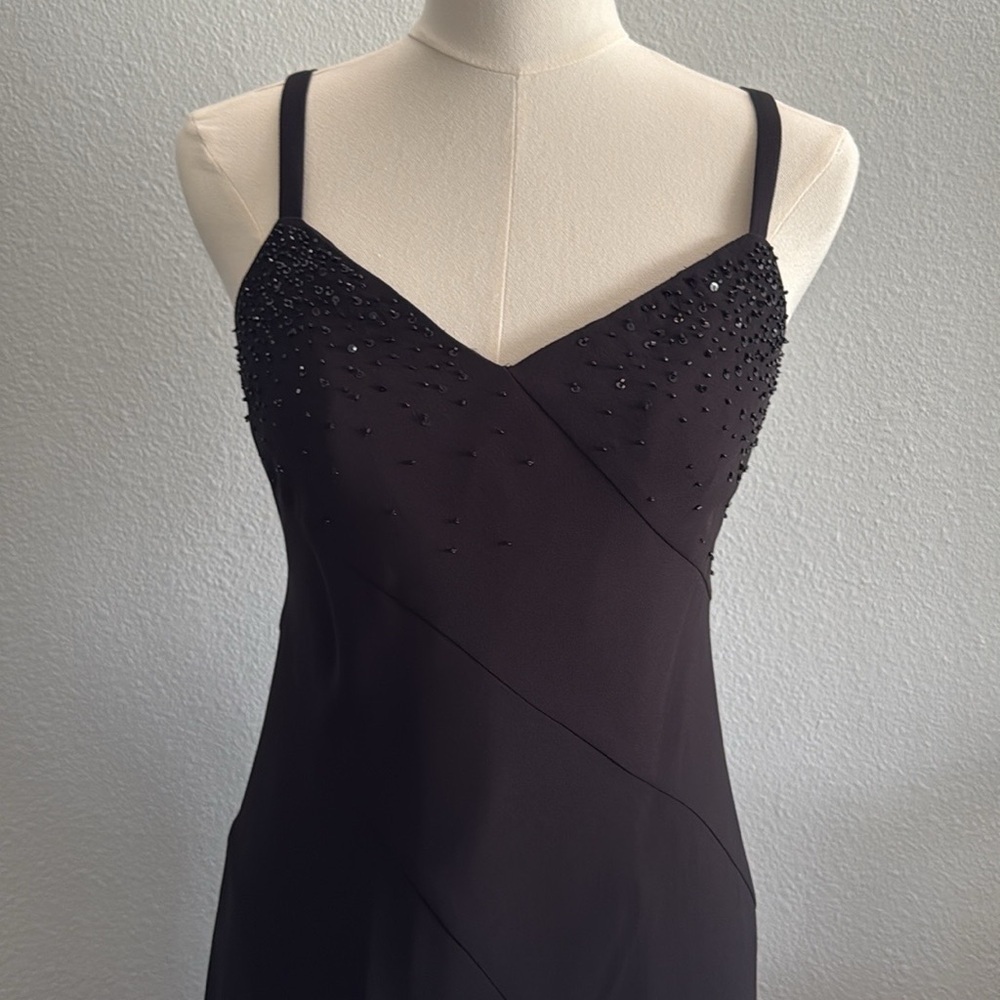 Evan-Picone Petite Black Beaded Asymmetrical Midi Dress Size 6P - Picture 2 of 8
